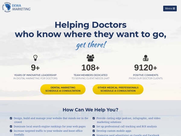ekwa.com website screenshot SEO Services For Doctors - Digital Marketing | Ekwa Marketing