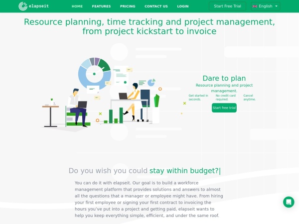elapseit.com website screenshot Resource planning, time tracking and project management | elapseit