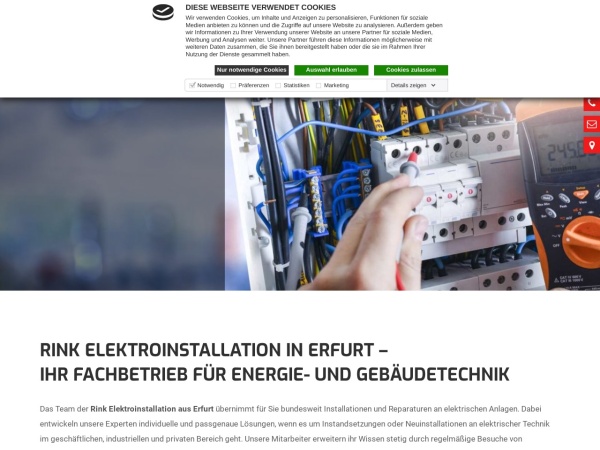 elektro-rink-ef.de website Bildschirmfoto Elektroinstallation Erfurt | Elektro Rink | Ihr Partner für Elektrik