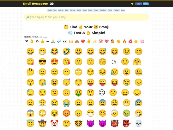 emojihomepage.com website capture d`écran Emoji Homepage ???? - Copy and paste emoji. ???? Fast and ???? Simple.