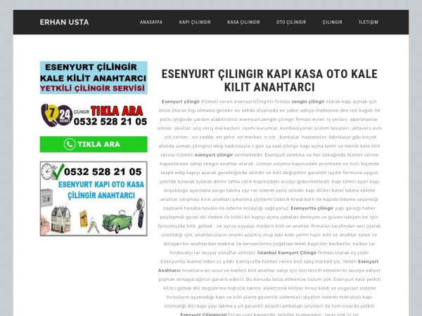 esenyurtcilingirci.com website captura de tela Esenyurt Çilingir | 0532 528 2105 | Kapı Oto Kasa Kilit Anahtarcı