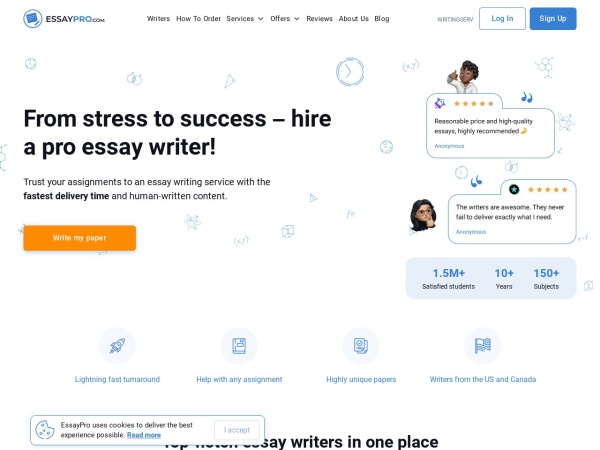 essaypro.com website Скриншот Essay Writing Service at $11/page: Your Personal Essay Writer