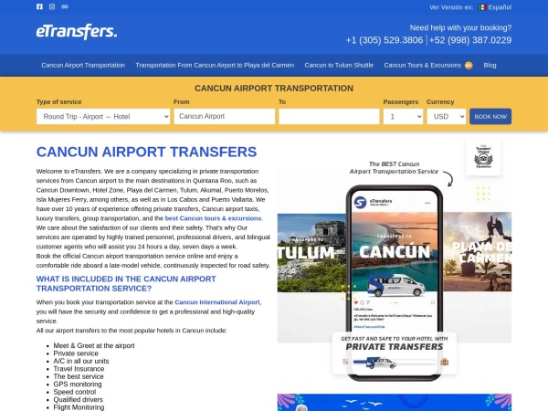 etransfers.com website capture d`écran Cancun Airport Transportation | Cancun Airport Transfers | Official Private Cancun Transportation | 