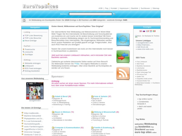 eurotopsites.de website immagine dello schermo Willkommen auf Eurotopsites, dem redaktionell geführten Webkatalog und Webverzeichnis mit PR Ve