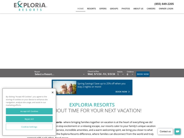 exploriaresorts.com website screenshot Exploria Resorts | Fun Family Vacation Experiences