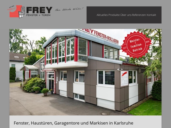 fenster-frey.eu website captura de tela Fenster, Haustür, Terrassendach, Markisen in Karlsruhe