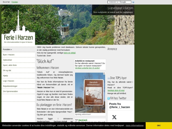 ferie-i-harzen.de website screenshot Ferie i Harzen - Din informationskilde til rejser til Harzen