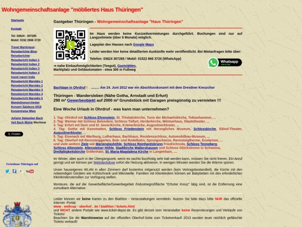 ferienhaus-ohrdruf.de website skärmdump Ferienhaus Thüringen Ferienwohnung Wohngemeinschaftsanlage Urlaub - Unterkunft Monteurzimmer Thüring