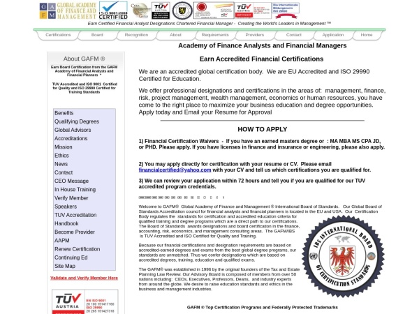 financialcertified.com website immagine dello schermo Certified Financial Analyst Chartered Financial Planner Chartered Financial Manager - Certified Fina