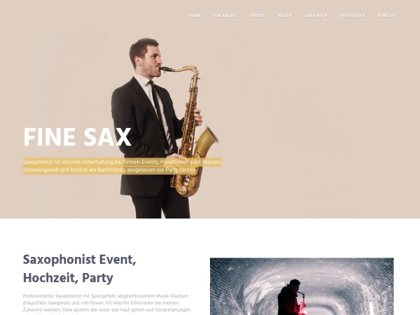 fine-sax.com website ekran görüntüsü Saxophonist buchen ⭐ Firmenfeier, Event, Hochzeit
