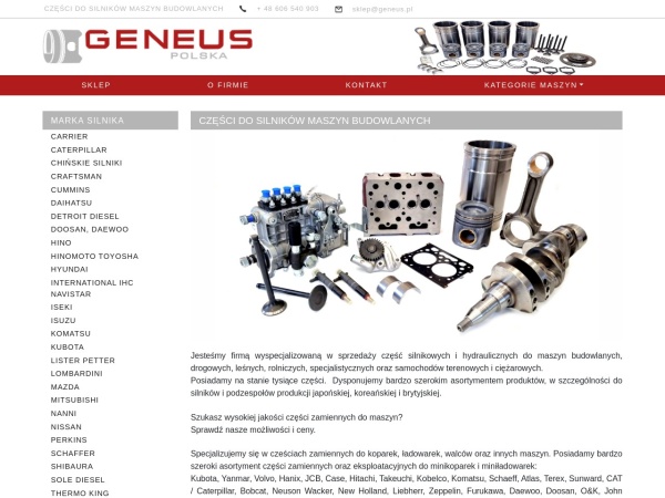 geneus.pl website Скриншот Części do maszyn budowlanych, części zamienne, silnikowe