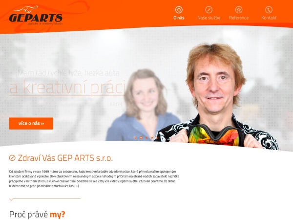 geparts.cz website captura de pantalla O nás - GEP ARTS s.r.o., grafické a reklamní studio