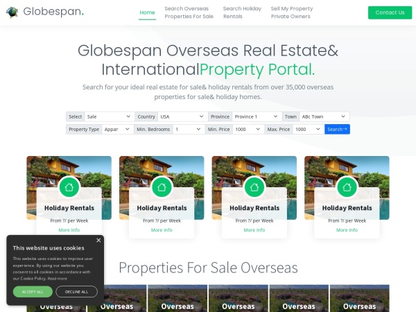 globespanproperty.com website screenshot Overseas Properties For Sale Holiday Rentals Globespan Property Portal International Real Estate Age