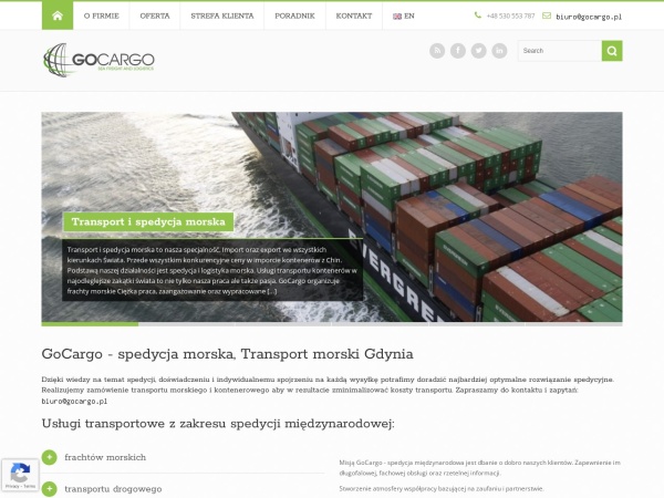 gocargo.pl website skärmdump GoCargo - spedycja morska, Transport morski, spedycja międzynarodowa
