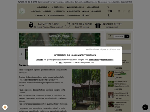 graines-de-bambous.fr website Скриншот Graines de Bambous : Vente de graines rares et semences pour le jardin