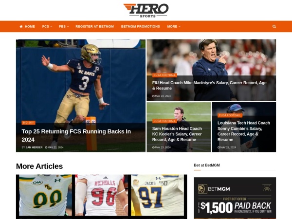 herosports.com website skærmbillede HERO Sports - FBS, FCS Football Coverage