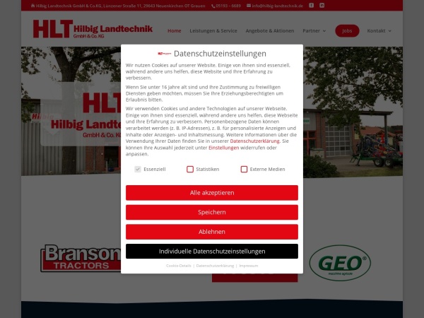 hilbig-landmaschinen.de website Скриншот Landmaschinen und Landtechnik bei Hilbig Landtechnik GmbH & Co KG
