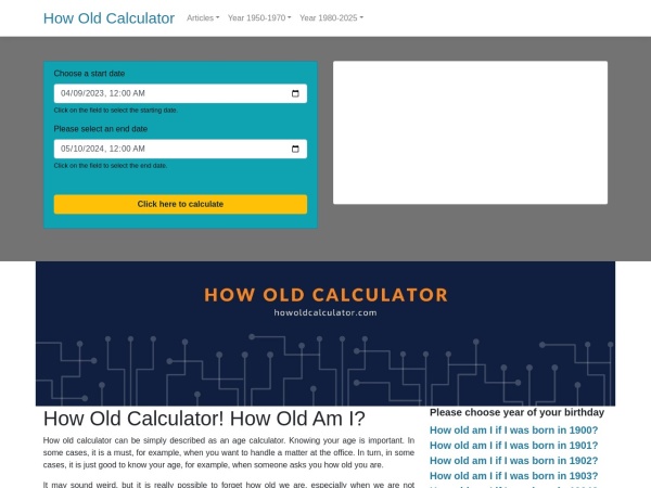 howoldcalculator.com website skærmbillede How Old Am I? - How Old Calculator!