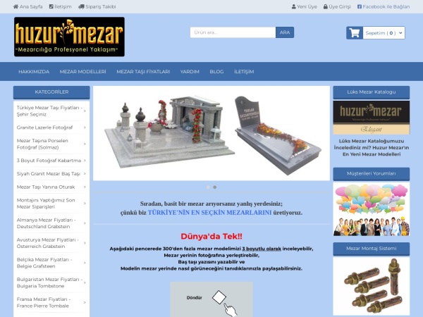 huzurmezar.com website ekran görüntüsü Mezar Taşı Fiyatları ve Modelleri - Mezar Yapımı - Huzur Mezar