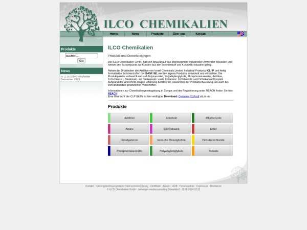 ilco-chemie.de website screenshot ILCO Chemikalien Erkelenz - Produkte, Dienstleistungen, Rohstoffe f?r die Schmierstoff und Kosmetik 