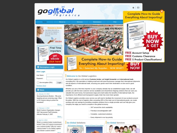 importexportus.com website capture d`écran Customs broker, air freight forwarder, warehousing & 
distribution, freight shipping, customs cl