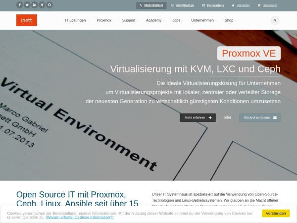 inett.de website skärmdump inett GmbH - Ihr Linux und Open Source Systemhaus / inett IT Systeme Saarbrücken