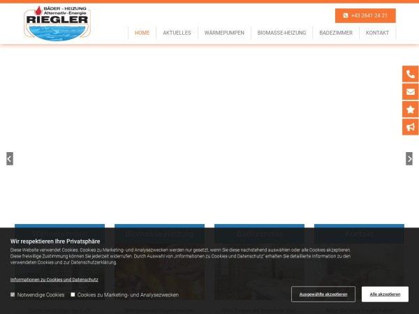 installateur-riegler.at website captura de tela Installateur im Bezirk Neunkirchen, Kirchberg - Riegler
