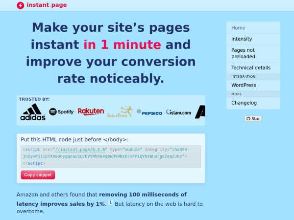 instant.page website skärmdump instant.page