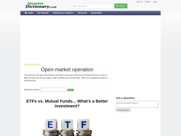 investordictionary.com website ekran görüntüsü Investor Dictionary - The Online Financial Dictionary for Investors