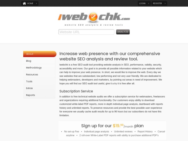iwebchk.com website Bildschirmfoto SEO Audit and Website Analysis Tools | iwebchk
