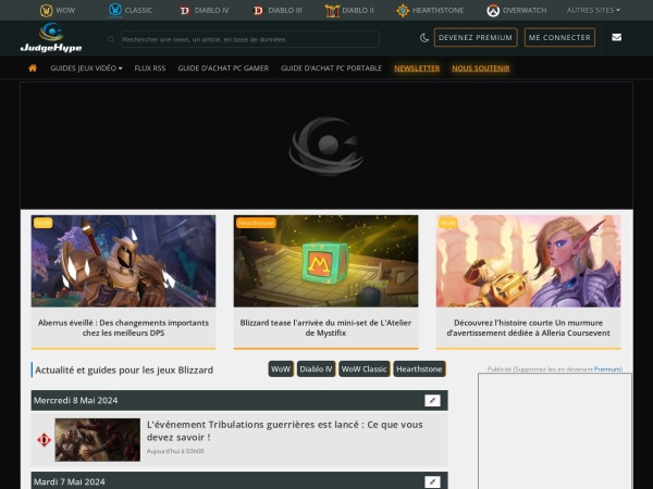 judgehype.com website skärmdump Guides et news pour les jeux Blizzard  - JudgeHype