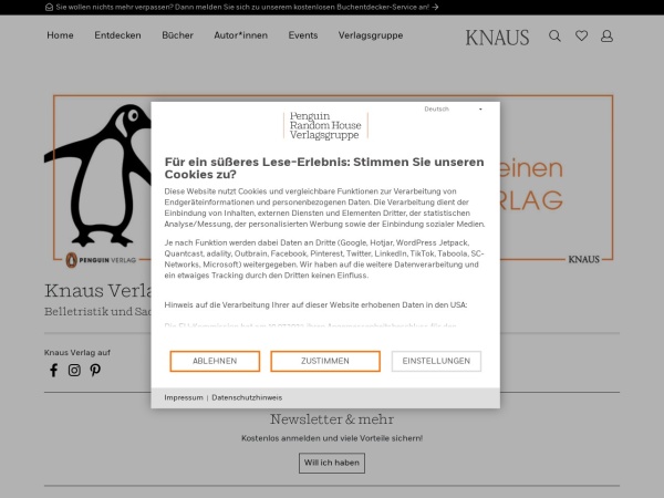 knaus-verlag.de website screenshot Knaus Verlag. Belletristik und Sachbuch aus 40 Jahren.
