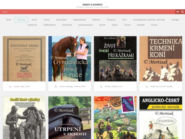 knihyokonich.cz website screenshot Knihy o koních – Databáze odborných knih i beletrie