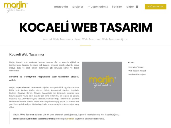 kocaeliwebtasarimci.com website Скриншот Kocaeli Web Tasarımcı | Kocaeli Web Tasarım Firması | Marjin