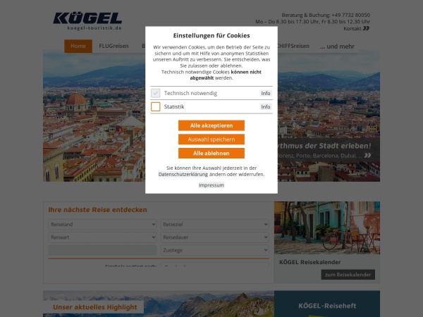 koegel-radreisen.de website captura de pantalla KÖGEL TOURISTIK - Reiseveranstalter aus Radolfzell am Bodensee