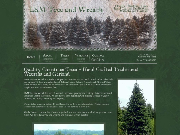lmtreeandwreath.com website Bildschirmfoto L & M Tree and Wreath - Medford, WI - Quality Christmas Trees, Hand Crafted Wreaths and Garland