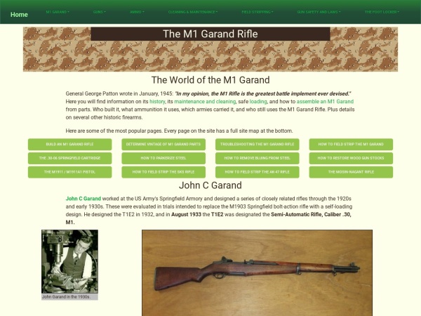 m1-garand-rifle.com website captura de tela The M1 Garand and Other Rifles, Pistols, and Ammo