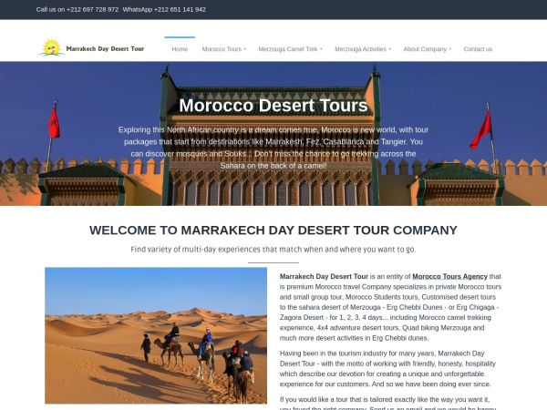 marrakech-day-desert-tour.com website Скриншот Morocco Desert Tours | 2021 & 2022 | Marrakech Sahara Trips
