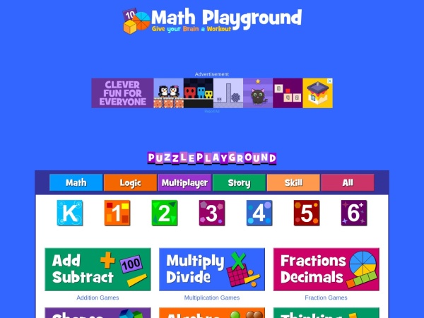 mathplayground.com website screenshot Math Games | Math Playground | Fun for Kids