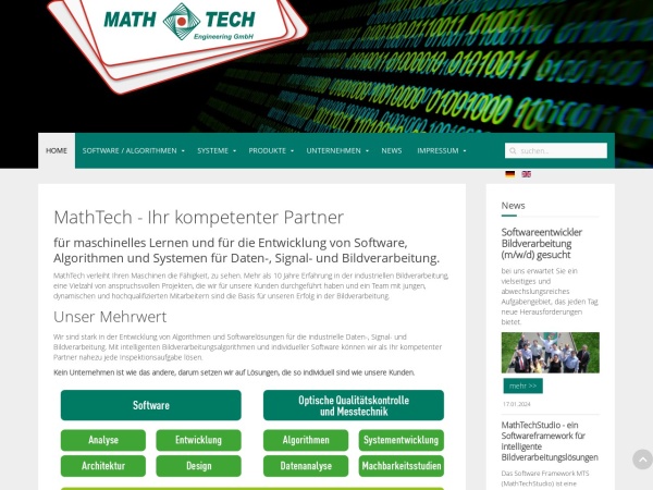 mathtech.eu website captura de pantalla Home - Math&Tech Engineering GmbH