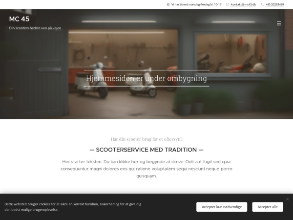 mc45.dk website kuvakaappaus Reparation & salg af scootere samt stort udvalg af scootere - MC45
