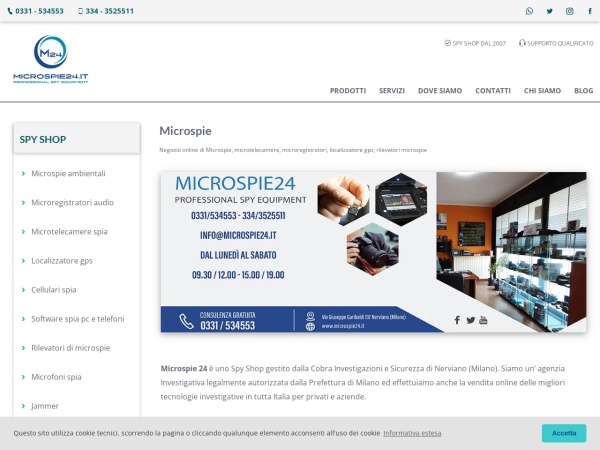 microspie24.it website screenshot Microspie ambientali e i migliori dispositivi di spionaggio