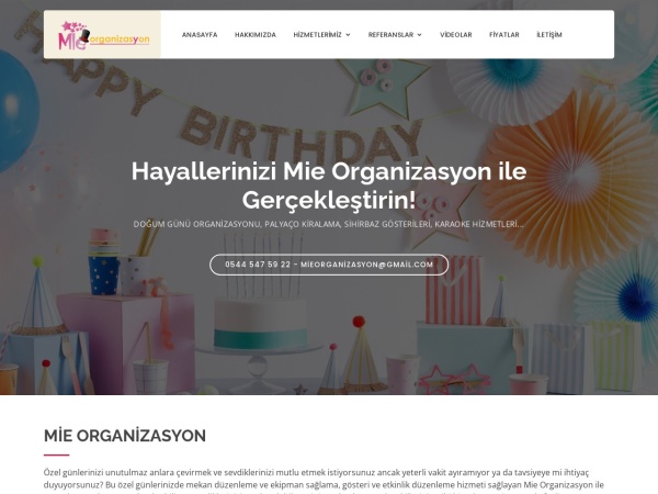 mieorganizasyon.com website ekran görüntüsü Mie Organizasyon | Doğum Günü Organizasyonu | Palyaço Kiralama | Sihirbaz Gösterileri | Karaoke Hizm