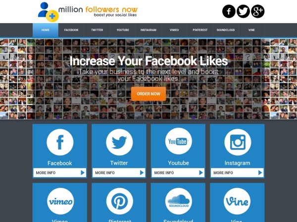 millionfollowersnow.com website screenshot Million Followers Now - Social Media Marketing