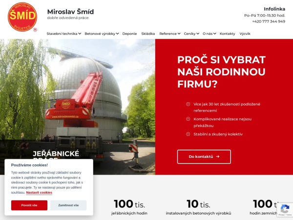 miroslavsmid.cz website screenshot Miroslav Šmíd, betonové jímky, zemní práce, panely