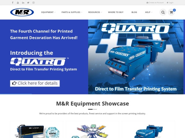 mrprint.com website captura de pantalla Screen Printing Equipment :: M&R :: NuArc :: Amscomatic