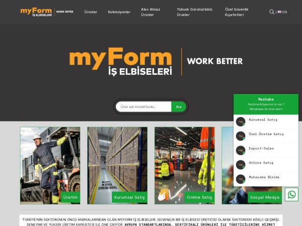 myform.com.tr website Скриншот Myform İş Elbiseleri & İş Güvenliği Online Satış