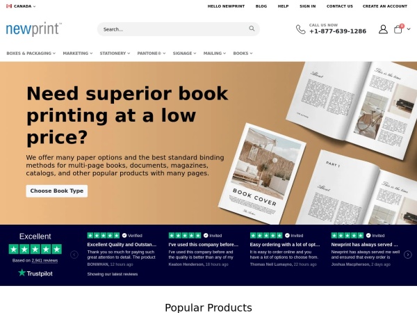 newprint.ca website screenshot Custom Packaging, Printing Services, Brochures, Notepads, Folders, Labels, NCR Forms  | NEWPRINT.ca