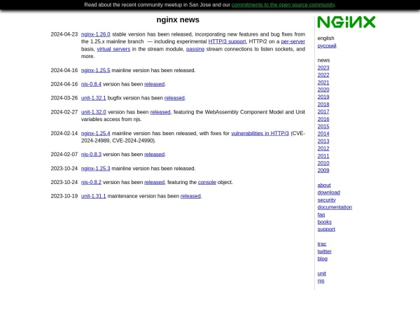 nginx.org website captura de tela nginx news