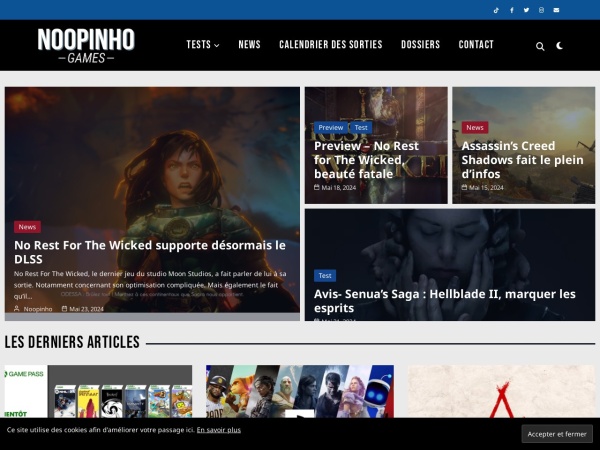 noopinhogames.com website Скриншот Noopinho Games - Toute l'actualité du jeu vidéo vue par un passionné.